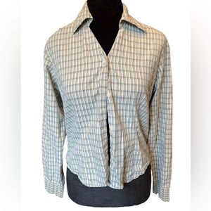 Canyon River Blues Vintage 90s Long Sleeve Button Up Cropped Plaid Striped Shirt